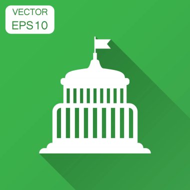 Banka düz stil simgesinde bina. Hükümet mimari vektör çizim uzun gölge ile. Müze dış iş kavramı.