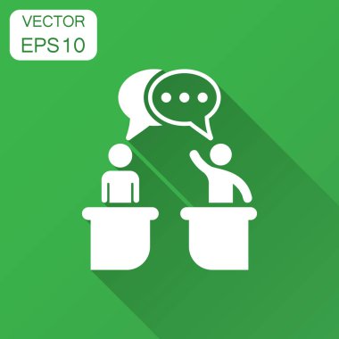 Düz stil politik tartışmalar simgesini. Cumhurbaşkanlığı tartışmalar uzun gölge illüstrasyon vektör. İşadamı tartışma iş kavramı.