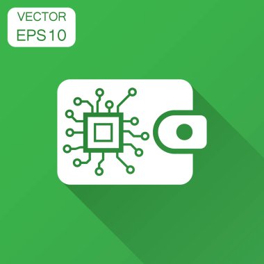 Düz stil Dijital Cüzdan simgesini. Kripto çanta vektör çizim uzun gölge ile. Online finans, e-ticaret iş kavramı.