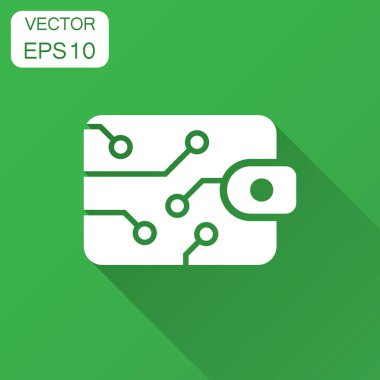 Düz stil Dijital Cüzdan simgesini. Kripto çanta vektör çizim uzun gölge ile. Online finans, e-ticaret iş kavramı.