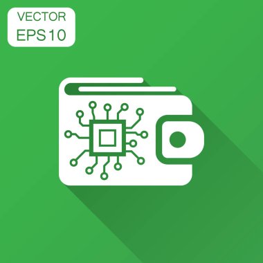 Düz stil Dijital Cüzdan simgesini. Kripto çanta vektör çizim uzun gölge ile. Online finans, e-ticaret iş kavramı.