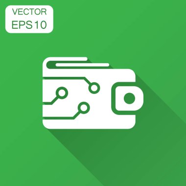 Düz stil Dijital Cüzdan simgesini. Kripto çanta vektör çizim uzun gölge ile. Online finans, e-ticaret iş kavramı.