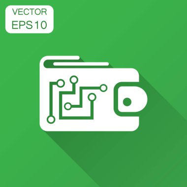 Düz stil Dijital Cüzdan simgesini. Kripto çanta vektör çizim uzun gölge ile. Online finans, e-ticaret iş kavramı.