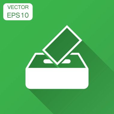 Düz stil seçimi seçmen kutusu simgesini. Oy öneri vektör çizim uzun gölge ile. Seçim oy iş kavramı.