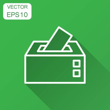 Düz stil seçimi seçmen kutusu simgesini. Oy öneri vektör çizim uzun gölge ile. Seçim oy iş kavramı.