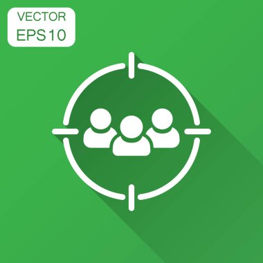 Hedef kitleye simgesini düz stil. İnsanlar vektör çizim ile uzun Gölge odaklanmak. İnsan kaynakları iş kavramı.