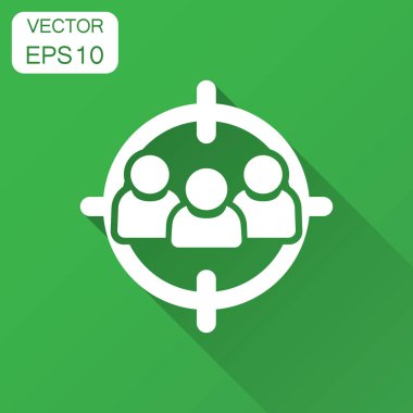 Hedef kitleye simgesini düz stil. İnsanlar vektör çizim ile uzun Gölge odaklanmak. İnsan kaynakları iş kavramı.