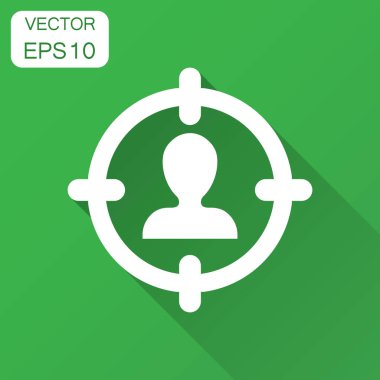 Hedef kitleye simgesini düz stil. İnsanlar vektör çizim ile uzun Gölge odaklanmak. İnsan kaynakları iş kavramı.