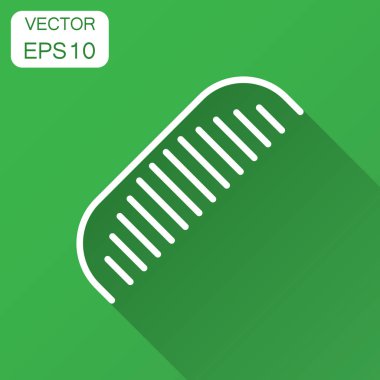 Düz stil saç fırça simgesini. Aksesuar vektör çizim uzun gölge ile tarak. Saç fırçası iş kavramı.