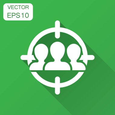 Hedef kitleye simgesini düz stil. İnsanlar vektör çizim ile uzun Gölge odaklanmak. İnsan kaynakları iş kavramı.