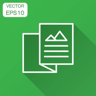 El ilanı broşür simgesini düz stil. Broşür sayfası vektör çizim uzun gölge ile. Kitapçık el ilanı iş kavramı.