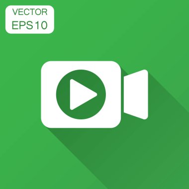Düz tarzı video kamera simgesi. Film oyun vektör çizim uzun gölge ile. Video akış iş kavramı.