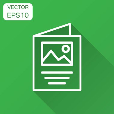 El ilanı broşür simgesini düz stil. Broşür sayfası vektör çizim uzun gölge ile. Kitapçık el ilanı iş kavramı.