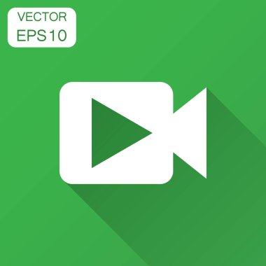 Düz tarzı video kamera simgesi. Film oyun vektör çizim uzun gölge ile. Video akış iş kavramı.