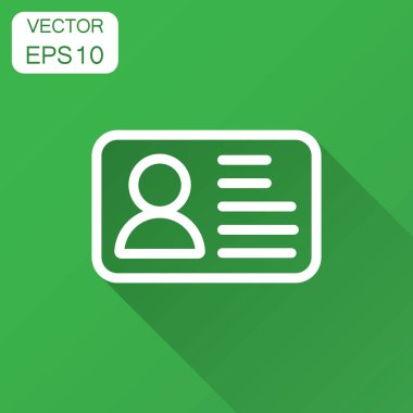 Kimlik kartı simgesini düz stil. Kimlik rozet vektör çizim uzun gölge ile. Erişim kart sahibi insanlar iş kavramı.