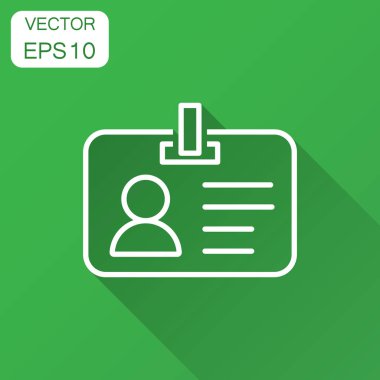 Kimlik kartı simgesini düz stil. Kimlik rozet vektör çizim uzun gölge ile. Erişim kart sahibi insanlar iş kavramı.