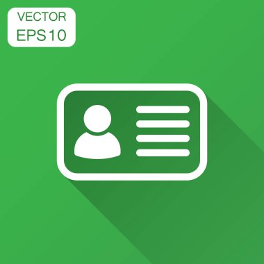 Kimlik kartı simgesini düz stil. Kimlik rozet vektör çizim uzun gölge ile. Erişim kart sahibi insanlar iş kavramı.