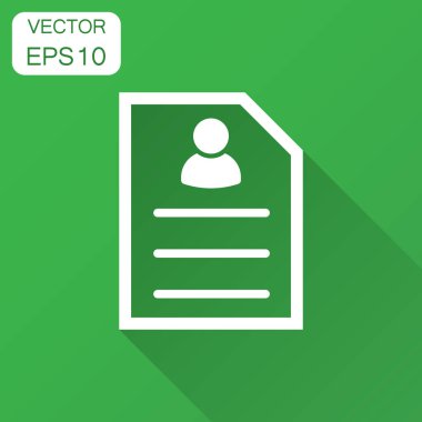 Düz stil Sürdür simge. Sözleşme belge vektör çizim uzun gölge ile. Özgeçmiş iş kavramı.