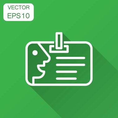 Kimlik kartı simgesini düz stil. Kimlik rozet vektör çizim uzun gölge ile. Erişim kart sahibi insanlar iş kavramı.