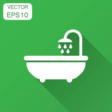 Banyo duş simgesini düz stil. Banyo hijyen vektör çizim uzun gölge ile. Bath spa iş kavramı.