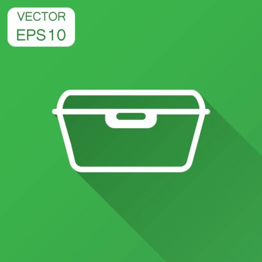 Gıda konteyner simgesini düz stil. Mutfak kase vektör çizim uzun gölge ile. Plastik konteyner kutu iş kavramı.