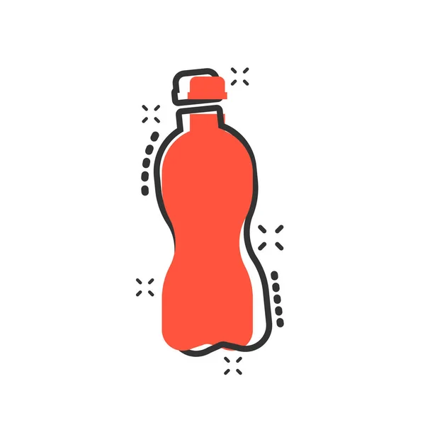 在漫画风格的水瓶图标 塑料苏打水瓶矢量卡通插图象形图 液态水经营理念飞溅效应 — 图库矢量图片
