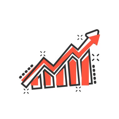 Çizgi roman tarzında bar grafik simgesi büyütülüyor. Ok vektör karikatür resimleme grafiğini arttır. Infographic ilerleme iş konsepti sıçrama etkisi.