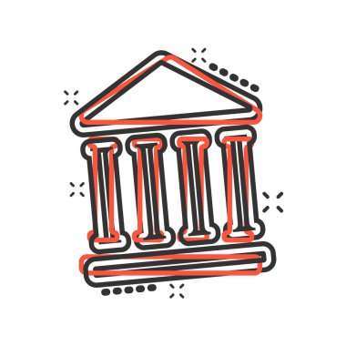 Çizgi roman tarzında bir banka binası ikonu. Hükümet mimarisi vektör karikatür çizimi resim grafiği. Müzenin dış iş konsepti sıçrama etkisi.