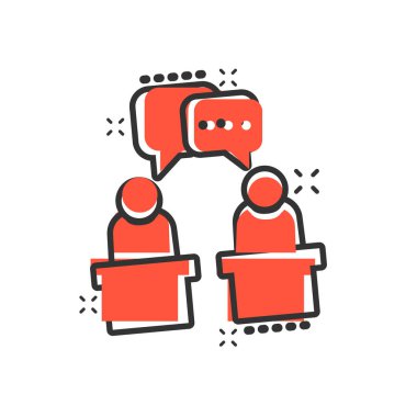 Siyasi münazara ikonu. Başkanlık tartışmaları vektör karikatür çizimi resimtogramı. İş adamı tartışması iş konsepti sıçrama etkisi.