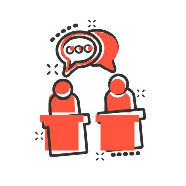 Siyasi münazara ikonu. Başkanlık tartışmaları vektör karikatür çizimi resimtogramı. İş adamı tartışması iş konsepti sıçrama etkisi.