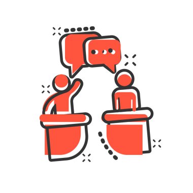 Siyasi münazara ikonu. Başkanlık tartışmaları vektör karikatür çizimi resimtogramı. İş adamı tartışması iş konsepti sıçrama etkisi.