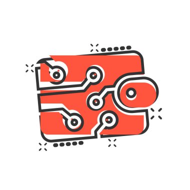 Çizgi roman tarzında dijital cüzdan simgesi. Kripto çanta vektör karikatür resimli resim. Çevrimiçi finans, e-ticaret iş konsepti sıçrama etkisi.