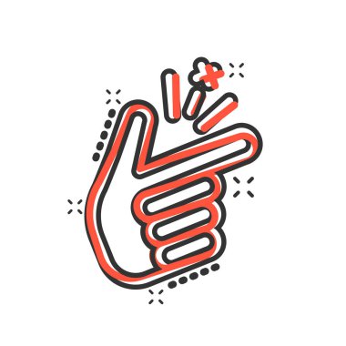 Çizgi roman tarzında parmak şıklatma simgesi. Parmak ifadesi vektör çizim resimtogramı. Hızlı jest iş konsepti sıçrama efekti.