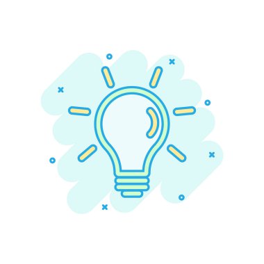 Çizgi roman tarzında ampul simgesi. Ampul vektör karikatür resimli resim. Lamba fikri iş konsepti sıçrama etkisi.