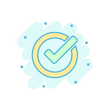 Çizgi roman biçiminde işaret simgesini işaretle. Tamam, vektör karikatür resimli resmini kabul et. Tik iş konsepti sıçrama etkisi.