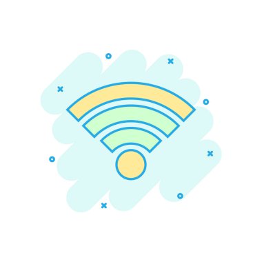 Wifi internet simgesi gibi komik. Wi-fi kablosuz teknoloji vektör çizim resimli çizim. Ağ Wi-Fi iş konsepti sıçrama etkisi.
