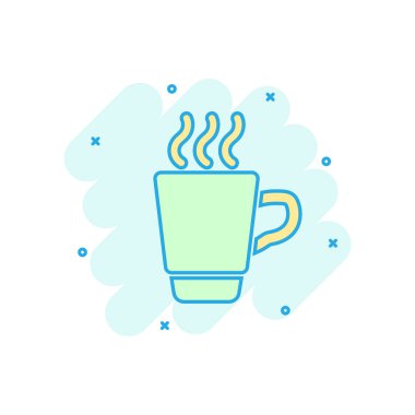 Kahve, çay fincanı ikonu. Kahve fincanı vektör karikatür resimli resim. İçki iş konsepti sıçrama etkisi.