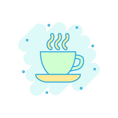 Kahve, çay fincanı ikonu. Kahve fincanı vektör karikatür resimli resim. İçki iş konsepti sıçrama etkisi.