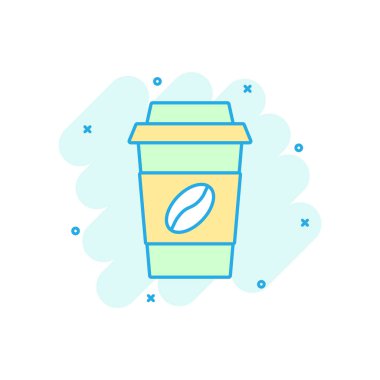 Kahve, çay fincanı ikonu. Kahve fincanı vektör karikatür resimli resim. İçki iş konsepti sıçrama etkisi.