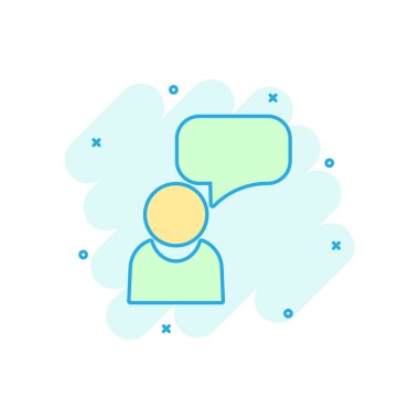 İnsanlar konuşma balonu simgesinin çizgi roman tarzı ile. İş sözleşmesi vektör çizgi film illüstrasyon piktogram. Ortaklık iş kavramı splash etkisi konuş.