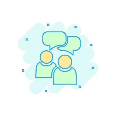 İnsanlar konuşma balonu simgesinin çizgi roman tarzı ile. İş sözleşmesi vektör çizgi film illüstrasyon piktogram. Ortaklık iş kavramı splash etkisi konuş.