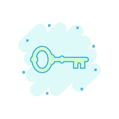 Anahtar simgesi çizgi roman tarzı. Erişim oturum açma vektör çizgi film illüstrasyon piktogram. Parola anahtar iş kavramı splash etkisi.