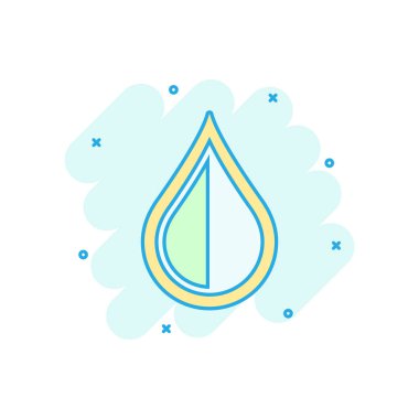 Su damla simgesi çizgi roman tarzı. Yağmur damlası vektör çizgi film illüstrasyon piktogram. Damlacık su blob iş kavramı splash etkisi.