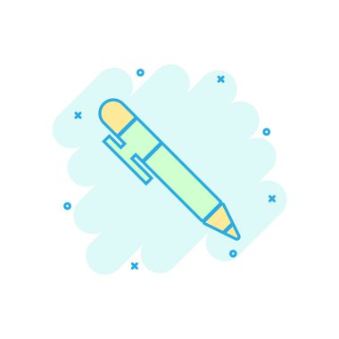 Çizgi roman tarzı kalem simgesi. Vurgulayıcı vektör çizgi film illüstrasyon piktogram. Kalem iş kavramı splash etkisi.