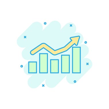 Çizgi roman tarzında bar grafik simgesi büyütülüyor. Ok vektör karikatür resimleme grafiğini arttır. Infographic ilerleme iş konsepti sıçrama etkisi.