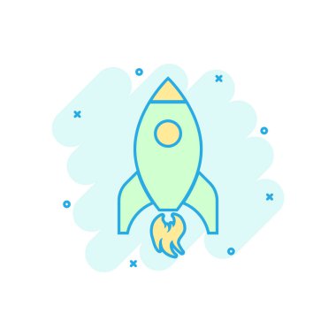 Roket uzay gemisi simgesi. Uzay gemisi vektör karikatür çizimi resim grafiği. Roket başlangıç iş konsepti sıçrama efekti.