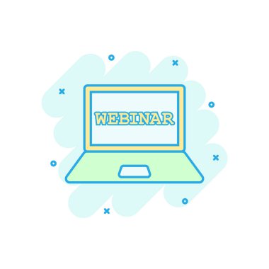 Çevrimiçi eğitim süreci simgesi. Webinar seminer vektör karikatür çizimi resim grafiği. E-öğrenim iş konsepti sıçrama etkisi.