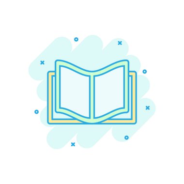 Çizgi roman tarzında kitap eğitimi ikonu. Edebiyat dergisi vektör çizim resimli çizimi. Kitap işi konsepti sıçrama efekti.