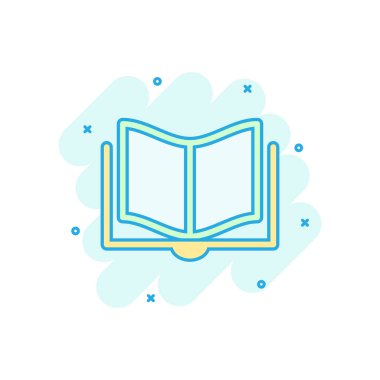 Çizgi roman tarzında kitap eğitimi ikonu. Edebiyat dergisi vektör çizim resimli çizimi. Kitap işi konsepti sıçrama efekti.