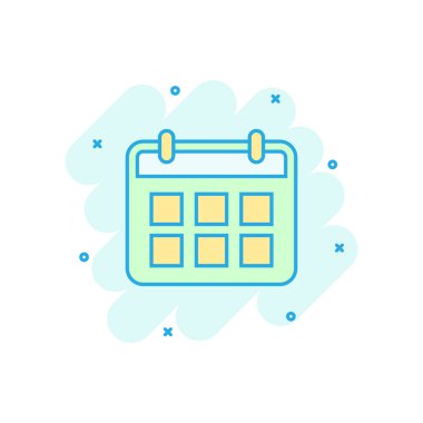 Çizgi roman tarzında takvim gündem simgesi. Planlayıcı vektör karikatür resimleme çizimi. Takvim iş konsepti sıçrama etkisi.